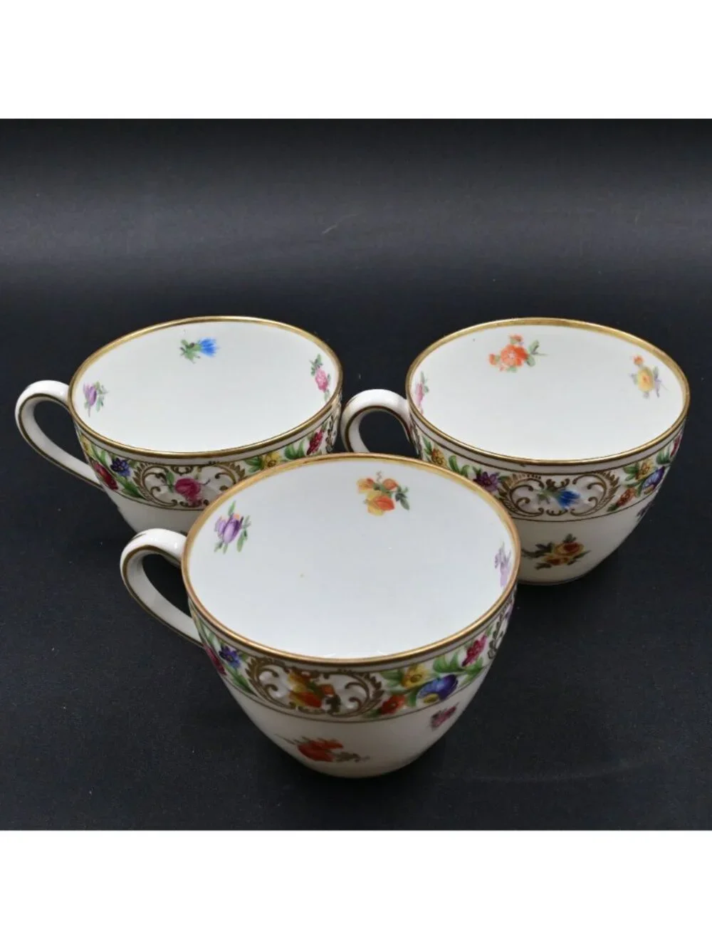 Schumann Bavaria Dresden Teacups Set Of 3  Floral Gold Trim Vintage Collectible